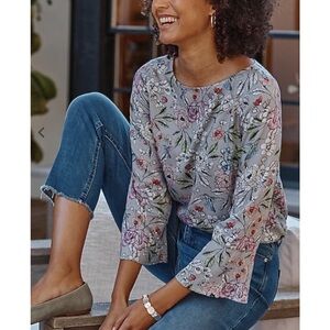 J. Jill hummingbird print satin blouse floral novelty print size 2X